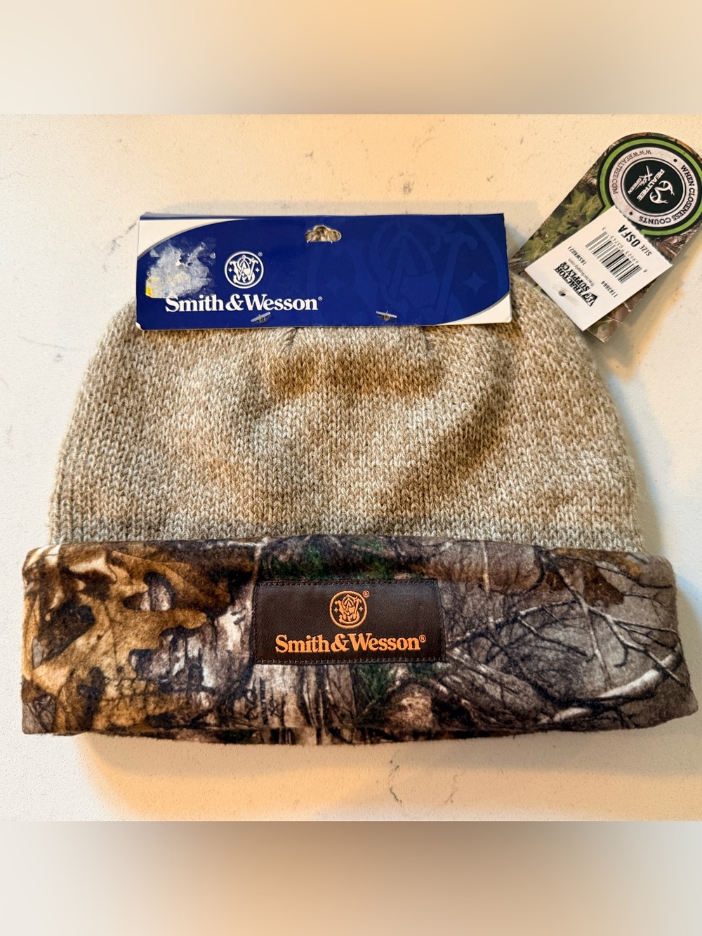 NEW Smith & Wesson Beanie Hat Knit Toboggan OSFA Fold Over Camo Knit